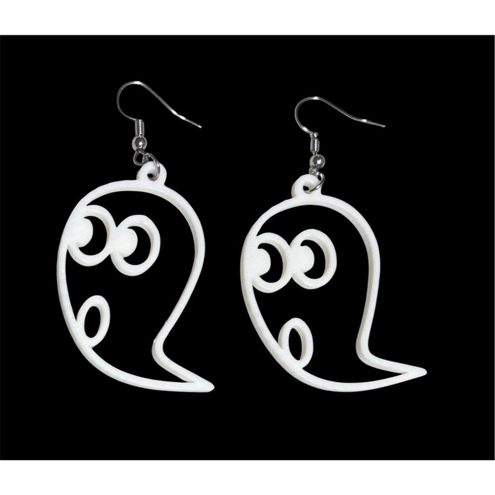 3D Printed Earrings - 2.5" x 1.25" Ghost - WHITE - X008-01